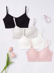 4pcs/Pack Teenage Girls Non-Wired Strap Camisole Tank Top, Supportive Seamless Crop Vest Innerwear