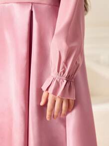 Tween Girls Grey & Pink Ruffle Hem Long Sleeve Dress - Pink - View 3