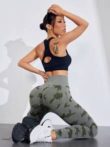 Easithlete Seamless High Waist Camouflage Print Leggings For Women - Army Green - View 5