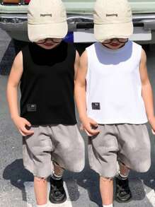 Young Boy Casual Solid Color 2 Pieces Set Round Neck Top, Soft & Comfortable Fabric, Suitable For Indoor And Outdoor, Simple And Fashionable Design For Summer - Multicolor - View 1