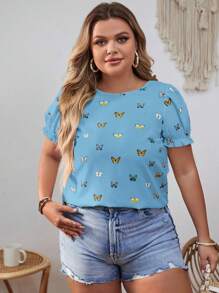 SHEIN VCAY Blusa casual de manga corta talla grande, sencilla y de moda para uso diario