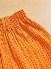 SHEIN Essnce Summer Casual Solid Color Textured Wide Leg Cropped Pants - Orange - View 4