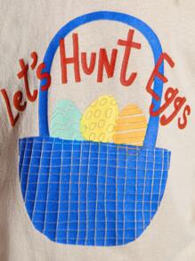 SHEIN Young Girl Easter Eggs Print T-Shirt - Beige - View 5