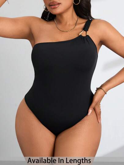 SHEIN PETITE CURVE Plus Size Solid Color Minimalist Casual Daily Wear Bodysuit