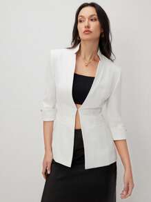 BizChic Women's Solid Color 3/4 Sleeve Open Front Casual Blazer - White - View 2