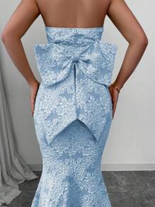 Elenzga Vestido de cola de pez con espalda de mariposa, textura en relieve con diseño floral, sin tirantes