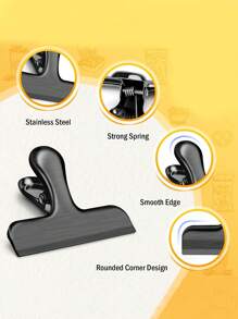 1pc Snack Sealing Tool Clip Bill Holder And Stationery Clip Stainless Steel Chip Clips, Bag Clips For Food, Heavy Duty Snack Clips Metal Clips To Seal Coffee Bags, Ideal For Office And Kitchen Use, Binder Clips (2in/3in/4in) - Black - View 2