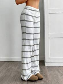 SHEIN EZwear 女式休闲百搭拼色条纹抽绳腰裤 - 灰色 - 查看 6