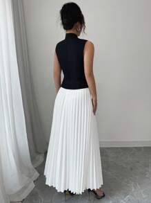 Chiquease 2-teiliges Damen Set: Einreihige Kragen Weste und plissierter Rock