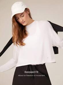 GLOWMODE Tee-shirt oversize à manches longues en modal avec dos à encolure dégagée, yoga à faible impact, décontracté quotidien