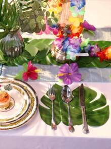 SHEIN 21 buc-frunze de palmier artificiale 7 feluri mari, mici, verde, frunze de palmier false, cu tulpini, pentru junglă, hawaian, luau, decorare pentru masă, nuntă, aniversare, decorare pentru petreceri tematice