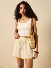 Poéselle Women's Holiday Casual Embroidered Trim Shorts, Women Summer Shorts, Summer Outfits For Women Shorts