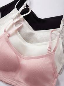 4pcs/Pack Teenage Girls Non-Wired Strap Camisole Tank Top, Supportive Seamless Crop Vest Innerwear