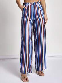 COSMINA 女士优雅条纹印花裤，适合假日通勤、夏季、度假、春季、海滩、春夏 - 彩色 - 查看 4