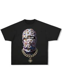 PAVTROS Camiseta casual de cuello redondo de manga corta con estampado de letras y números para hombre - Negro - Ver 3