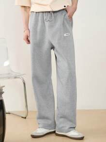 Manfinity VCAY Men's Solid Color Straight Leg Knitted Casual Pants, Loose Fit, Suitable For Daily Wear