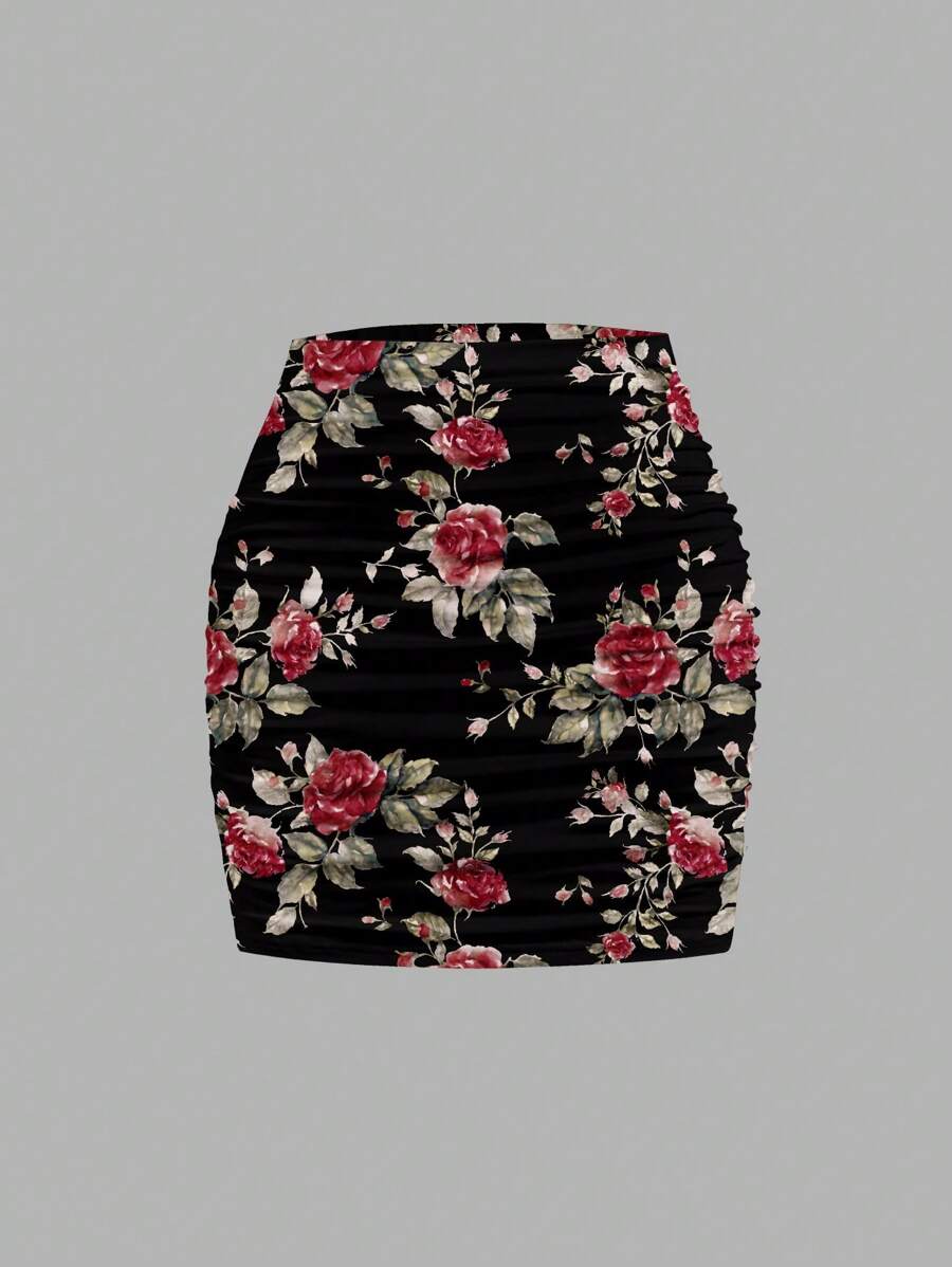 SHEIN MOD 女士花卉印花短裙，度假女士，情人节，邮轮女士性感，裙子，复古服装女士适合外出 - 彩色 - 查看 1