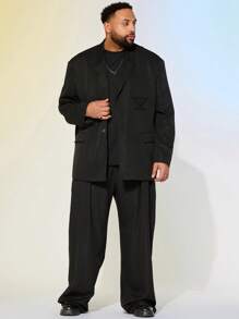 EASEVO Plus Size Men's Loose Fit Casual Black Pocket Woven Long Sleeve Blazer
