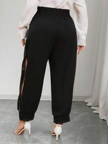 SHEIN Clasi Plus Size Sequins Patchwork Side Slit Tapered Pants - Black - View 5