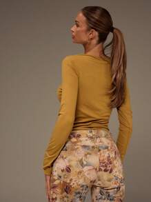 MUSERA Ribbed Button Up Long Sleeve Top Western Vacation Casual Spring Summer , Autum, Winter, - Mustard Yellow - View 3