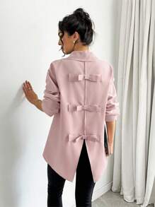 Chiquease Women's Elegant Solid Color Bow Decor Open Back Blouse For Autumn Women Shirt