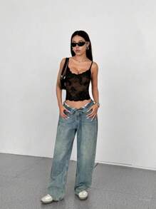 Rina Fox French Style Sexy Lace Contrast Color Backless Camisole Tank Top For Women Graphic Tees Women Tops