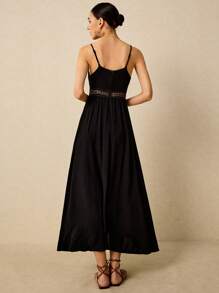 Poéselle Detail Waist And Lace Splicing Swing Cami Dress For Vacation