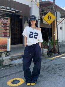 INAWLY 女士数码印花圆领可变肩短袖 T 恤，夏季图案 T 恤女式上衣 - 白色 - 查看 6