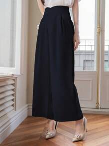 DAZY Women High Waist Pleated Loose Solid Color Wide Leg Pants Work Women Clothes