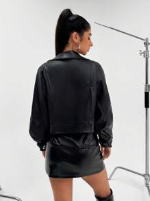 RueChic Motorcycle Jacket With Zipper, PU Leather, Soft Touch - Black - View 2