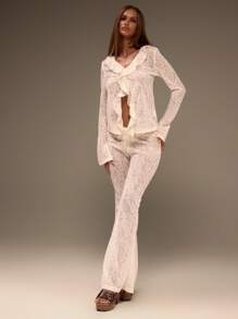 MUSERA Hook And Eye Lace Ruffle Long Sleeve Top Western Fall Autum Winter Bridal Wedding Hen Do Bachlorette - Cream - View 4