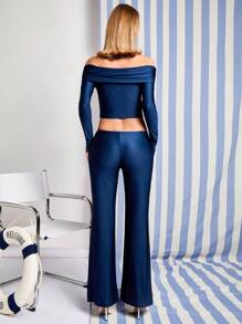 COSMINA 2 piezas Conjunto azul elegante y de corte para mujer, para primavera/verano