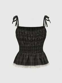 ROMWE 可爱女孩休闲学院风撞色蕾丝花边吊带背心