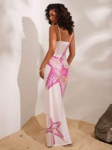 Opulessa 女式针织印花细肩带修身连衣裙 - 粉色 - 查看 1