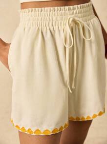 Poéselle Women's Holiday Casual Embroidered Trim Shorts, Women Summer Shorts, Summer Outfits For Women Shorts