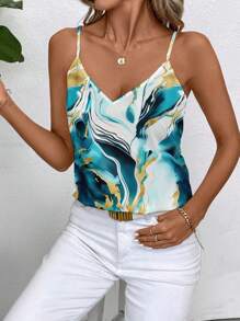 SHEIN Clasi Abstract Painting Print Camisole Top For Women Summer For Women Country Women Summer For Women - Green - View 4