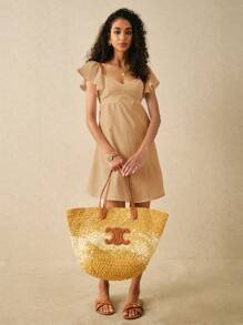 SHEIN Frenchy Vestido de mujer con espalda descubierta, escote calado y volantes, de unicolor y manga corta