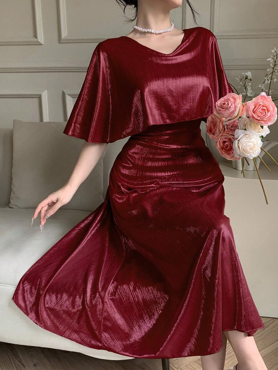 Elegant Solid Color V Neck Twist Dress