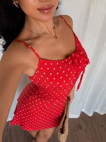 Islaluna Vestido sexy de tirantes finos con estampado de corazón y pequeñas flores para mujeres