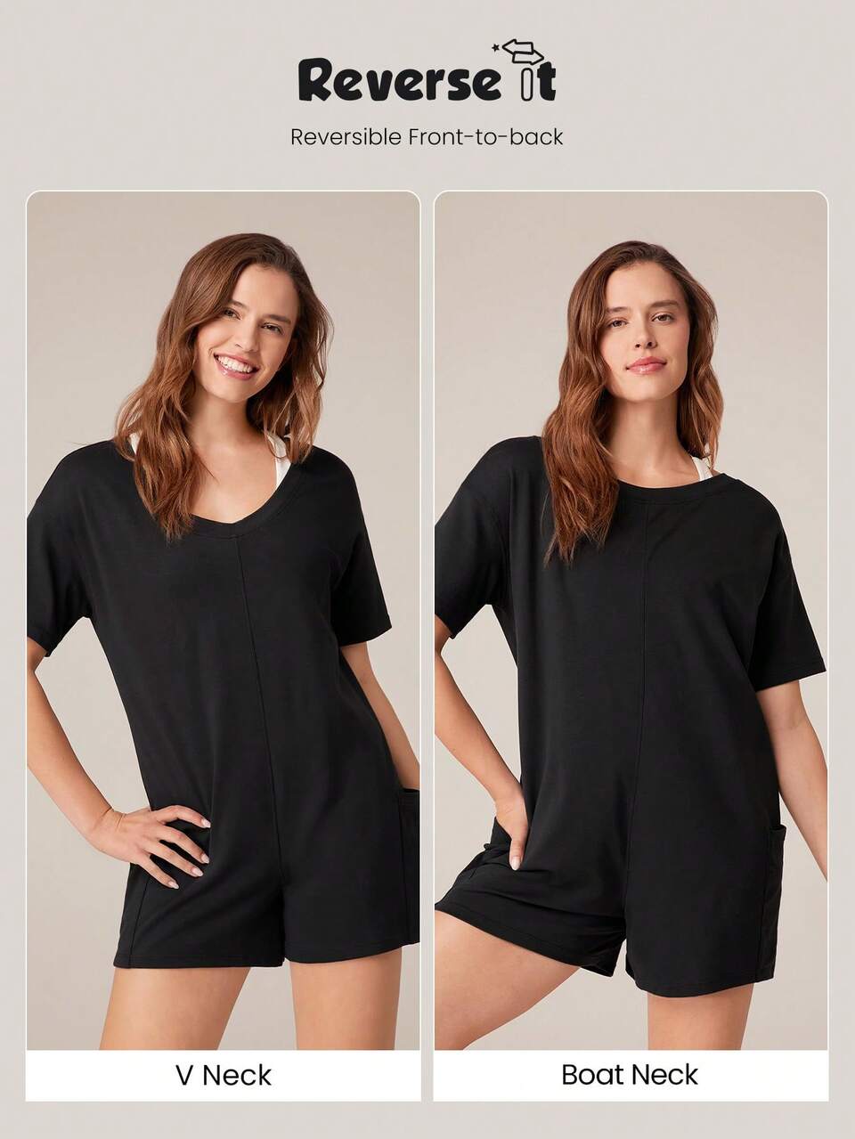 Modal Take It Easy Reversible Short Sleeves Romper Jumpsuit With Side Large Pocket Daily Casual Spring Summer
