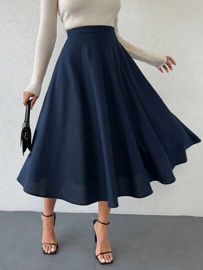 EURMUSE Solid Color Casual Fashionable Versatile Mid-Length Skirt