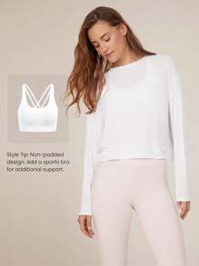 GLOWMODE Tee-shirt oversize à manches longues en modal avec dos à encolure dégagée, yoga à faible impact, décontracté quotidien