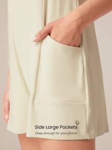 GLOWMODE Modal Ribbed Easy Move Spaghetti Straps Romper Jumpsuit With Side Large Pocket Daily Casual Spring Summer