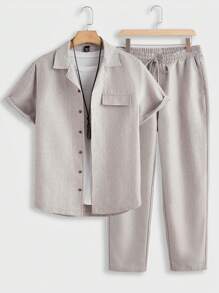 Manfinity VCAY 2pcs/Set Men's Woven Slim Fit Casual Blazer Suit Set, Suitable For Everyday Wear