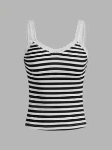 SHEIN Essnce 3pcs Lace Top White Tank Top Women's Casual Versatile Simple Lace Trim Camisole