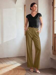 MOTF Classy Bügelfalten-Schrägpatten-Anzugshose, Business Lässig für Frauen, Damenhose, Businesshose für Frauen, Business Lässig Hose