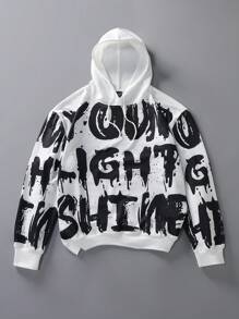 Manfinity EMRG Men's Letter Print Long Sleeve Drawstring Hoodie Sweatshirt, Autumn/Winter