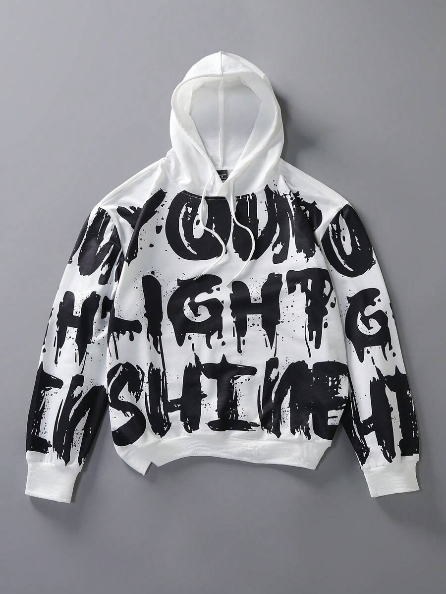 Manfinity EMRG Men's Letter Print Long Sleeve Drawstring Hoodie Sweatshirt, Autumn/Winter