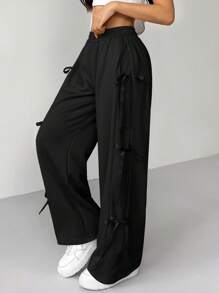 SHEIN PETITE Sweet And Lovely Pink Bow Detail Knot Tie Waist Sweatpants For Spring And Summer