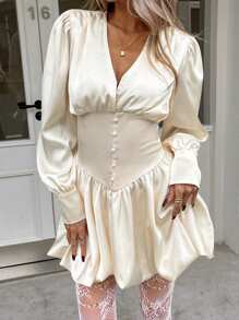 SHEIN Essnce Vestido de satén de unicolor con bajo de tulipán para mujer, elegante estilo francés para citas